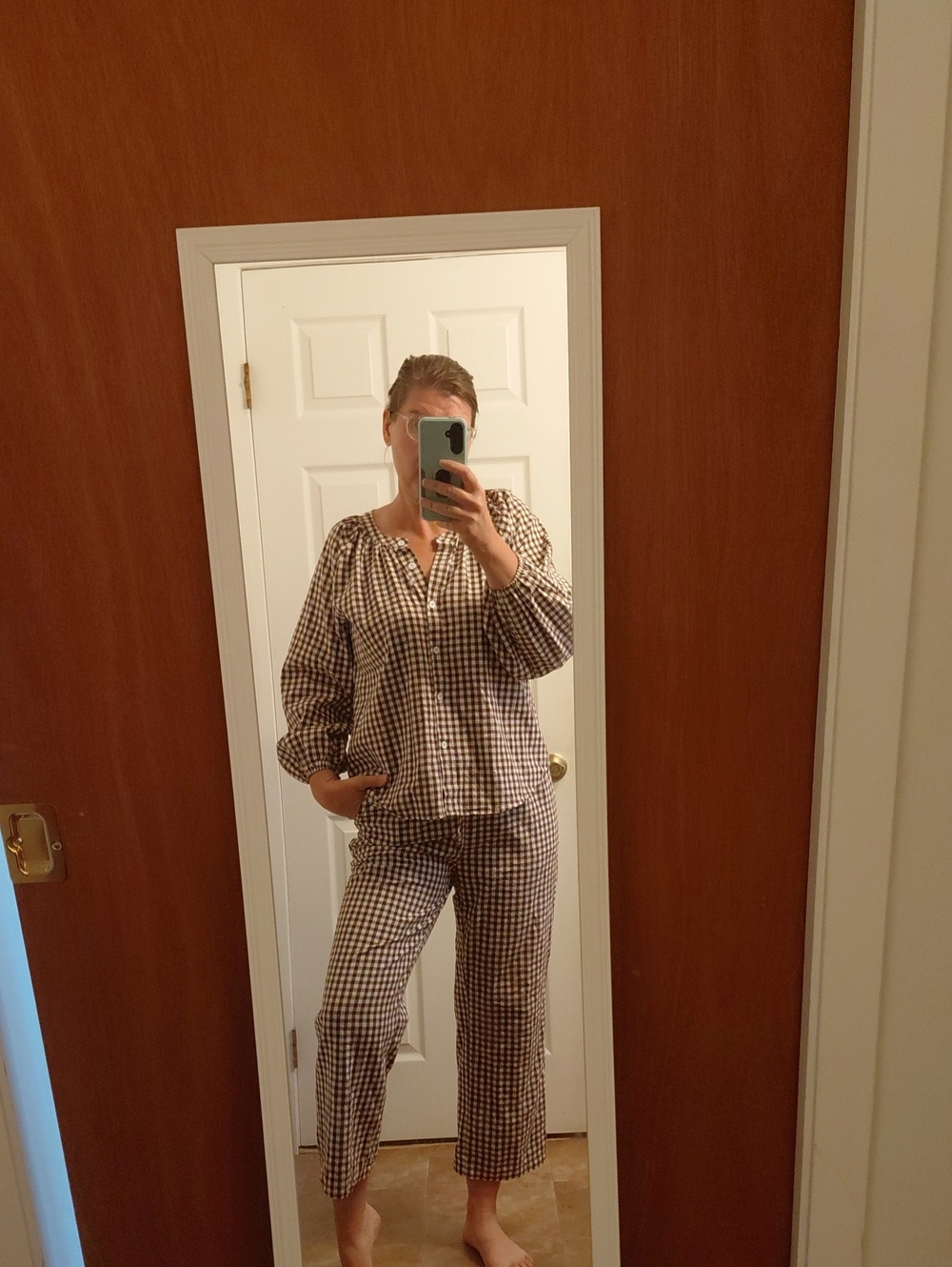 Flygo Brown Gingham Pants Set Womans Medium